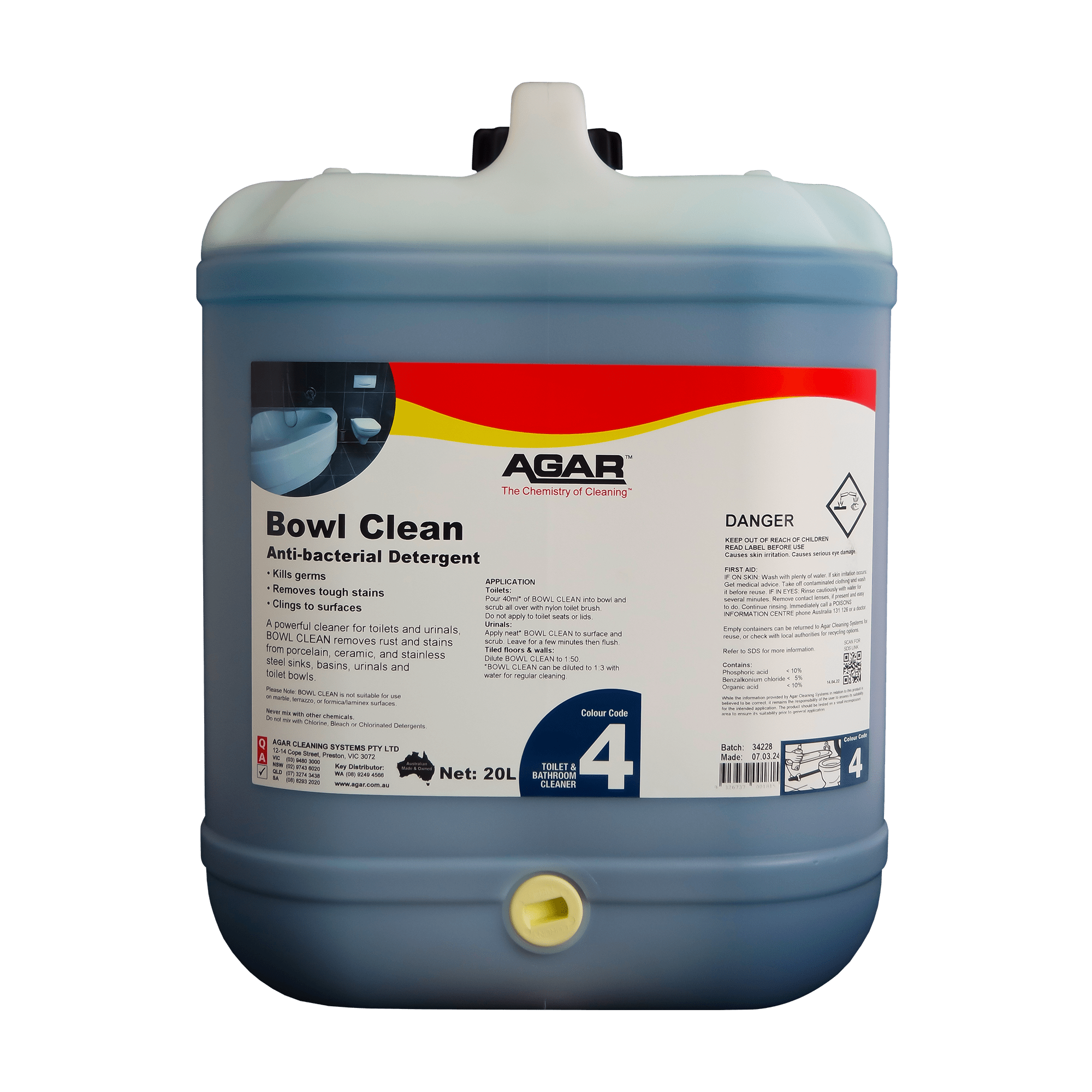 AGAR Bowl Clean Toilet and Urinal Cleaner 20L
