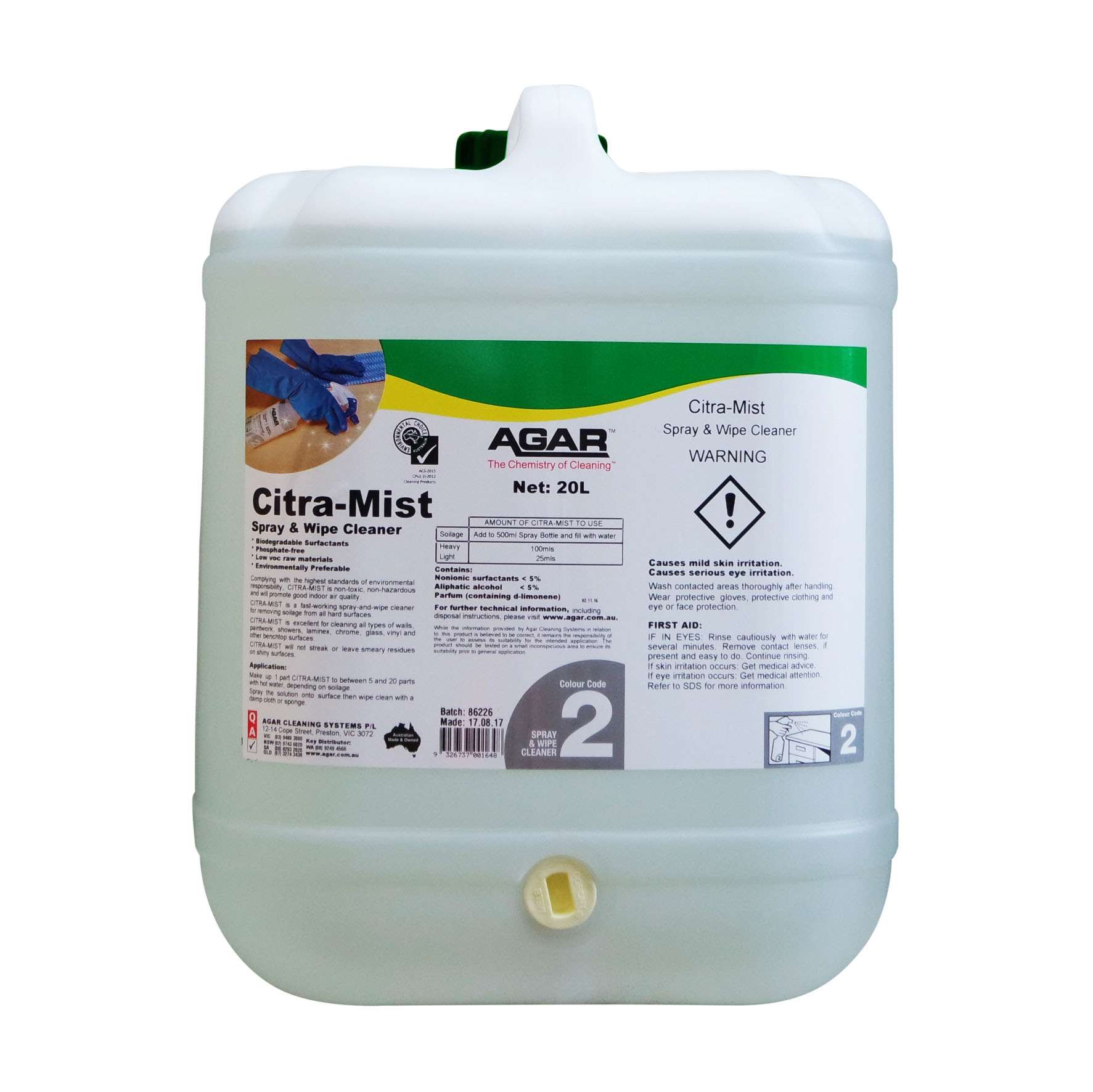 AGAR Citra-Mist Spray and Wipe Cleaner 20L