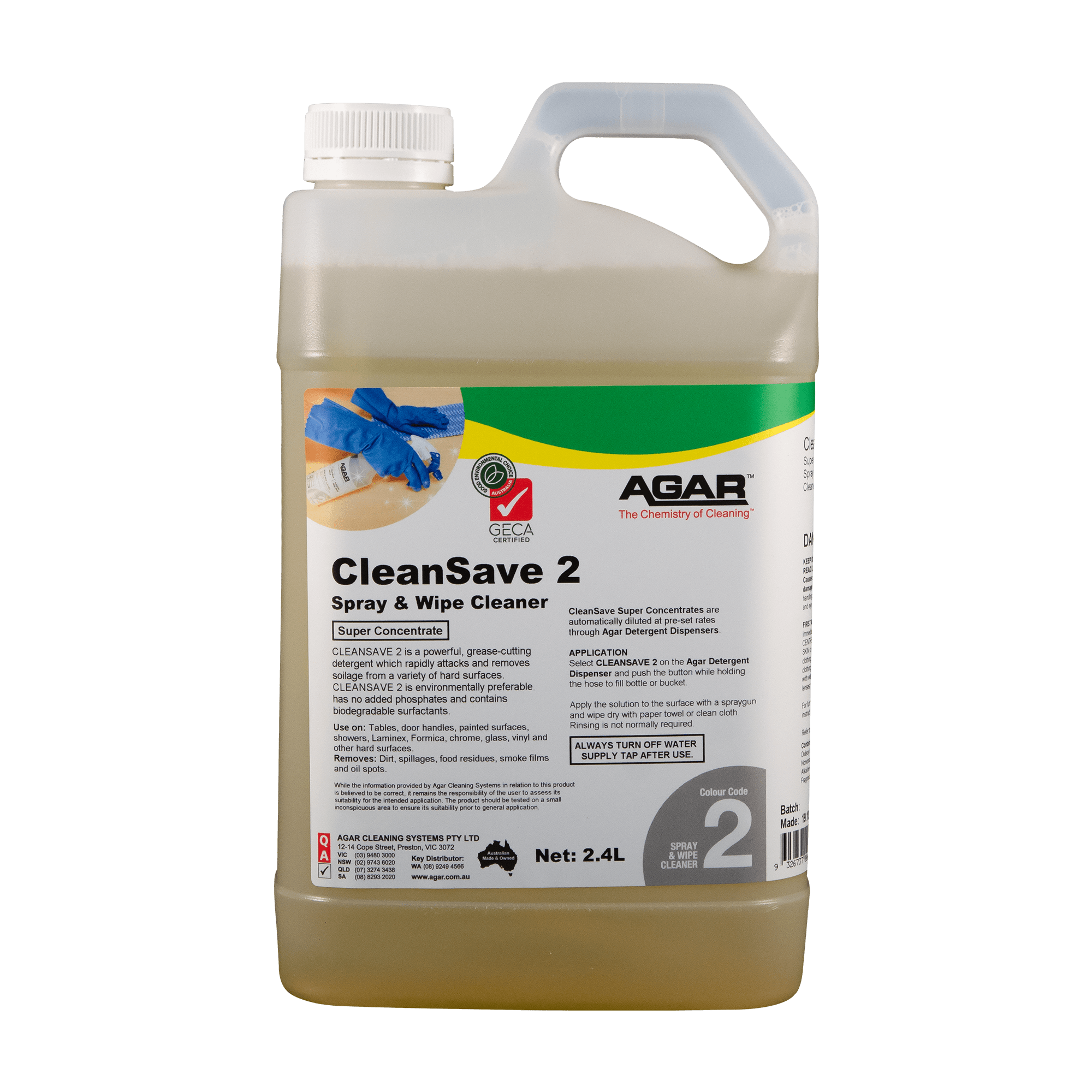 AGAR CleanSave 2 Spray and Wipe Cleaner GECA 2.4L