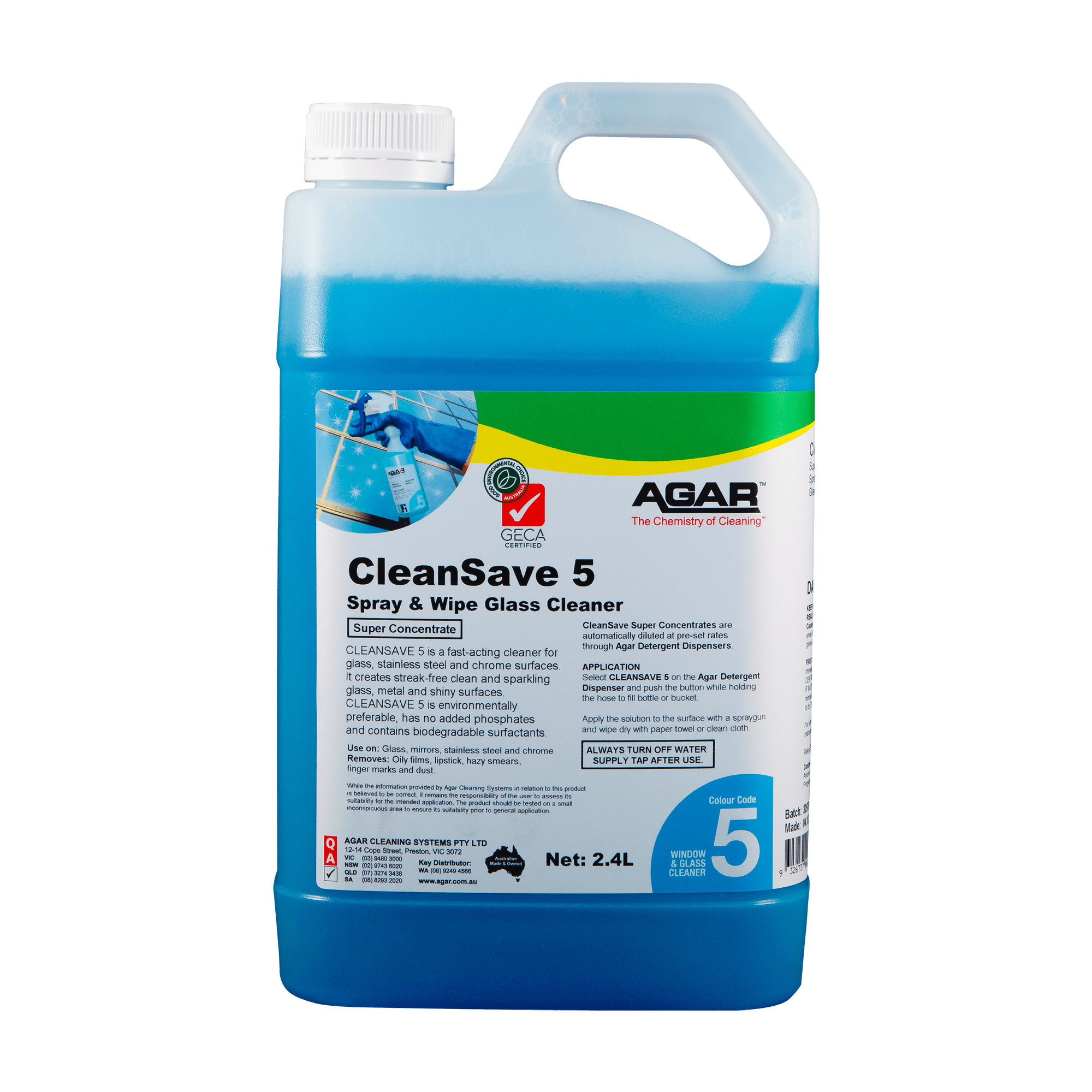 AGAR CleanSave 5 Spray and Wipe Glass Cleaner GECA 2.4L