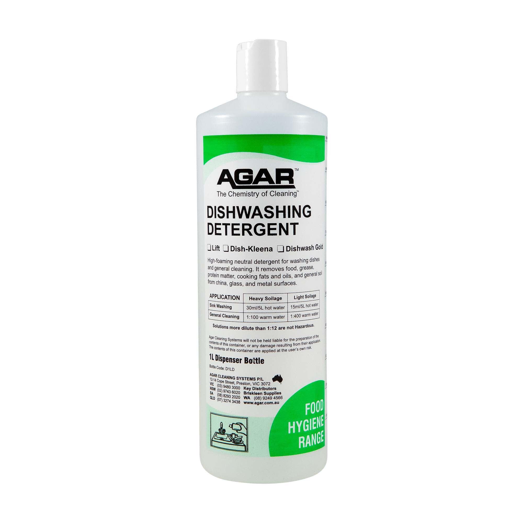 AGAR Dishwashing Detergent 1L Dispenser Bottle