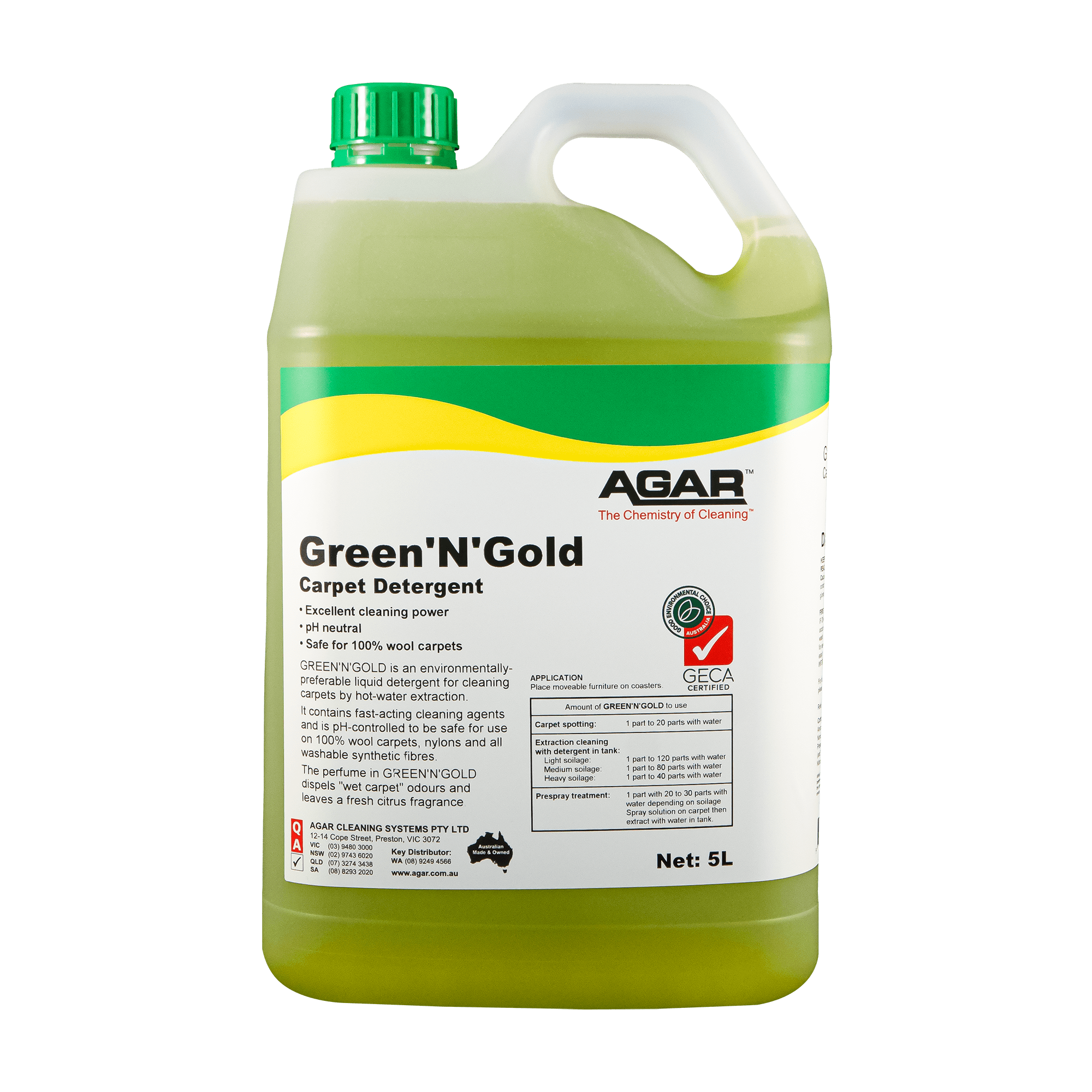 AGAR Green'N'Gold Carpet Detergent GECA 5L