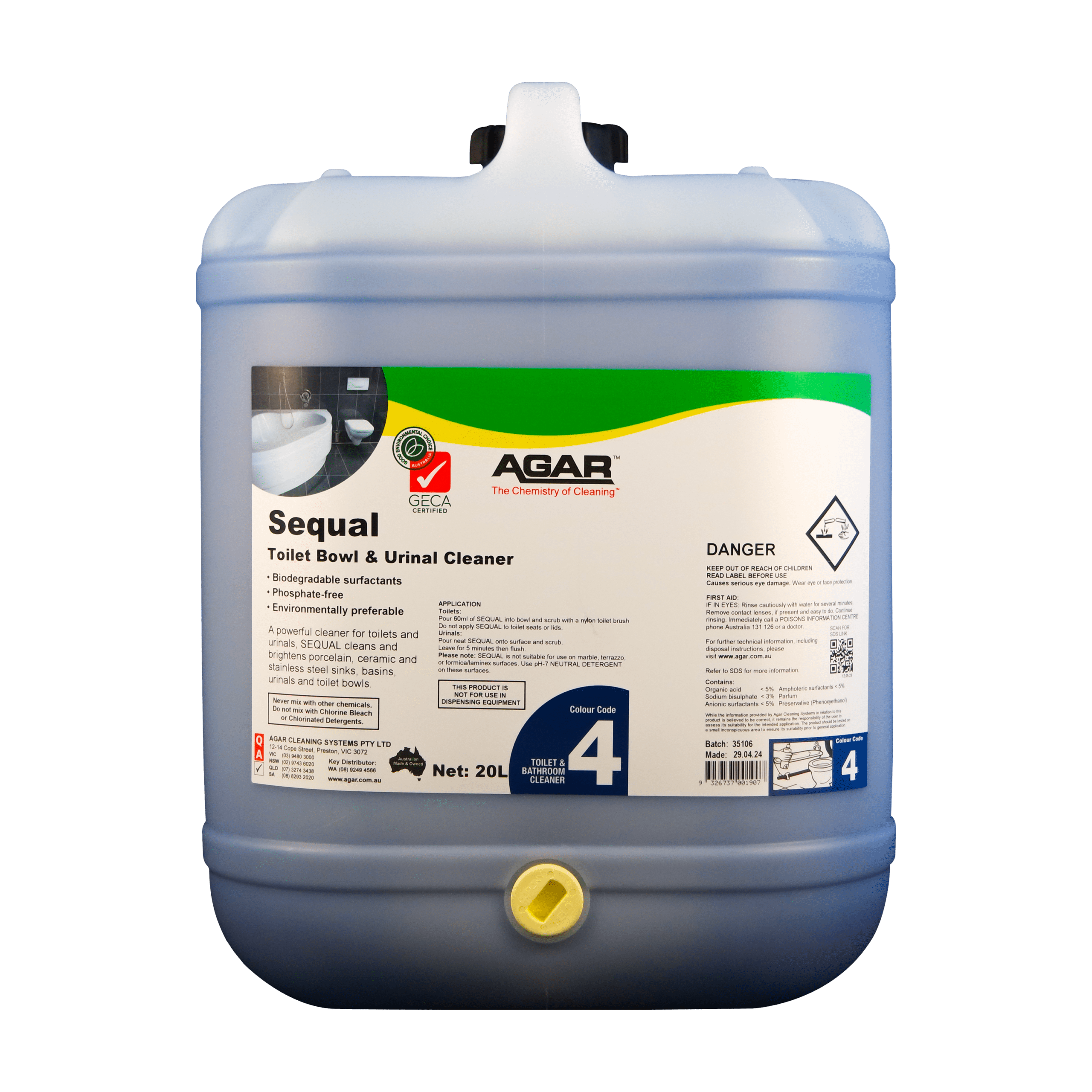 AGAR Sequal Toilet and Washroom Cleaner GECA 20L