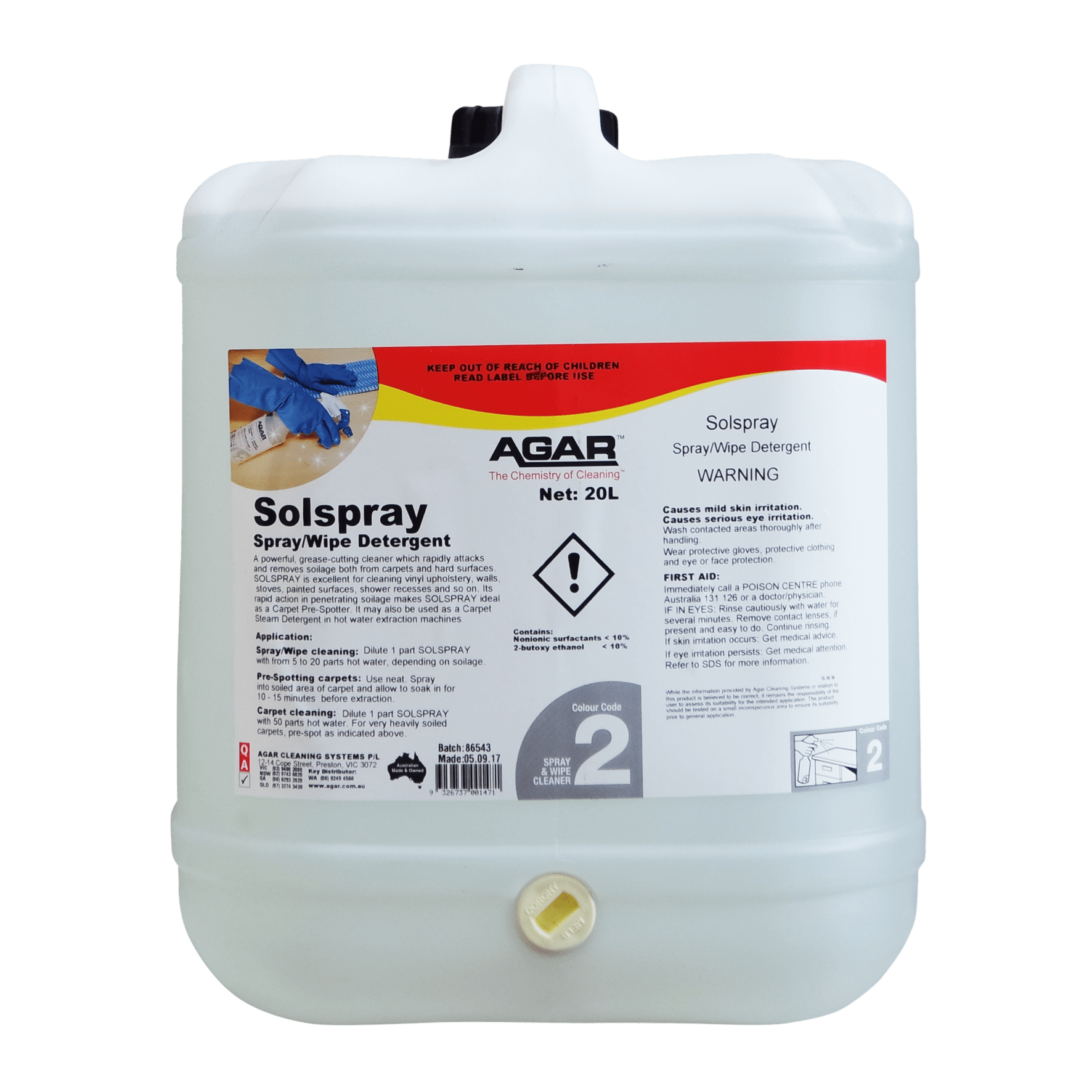AGAR Solspray Spray and Wipe Detergent 20L