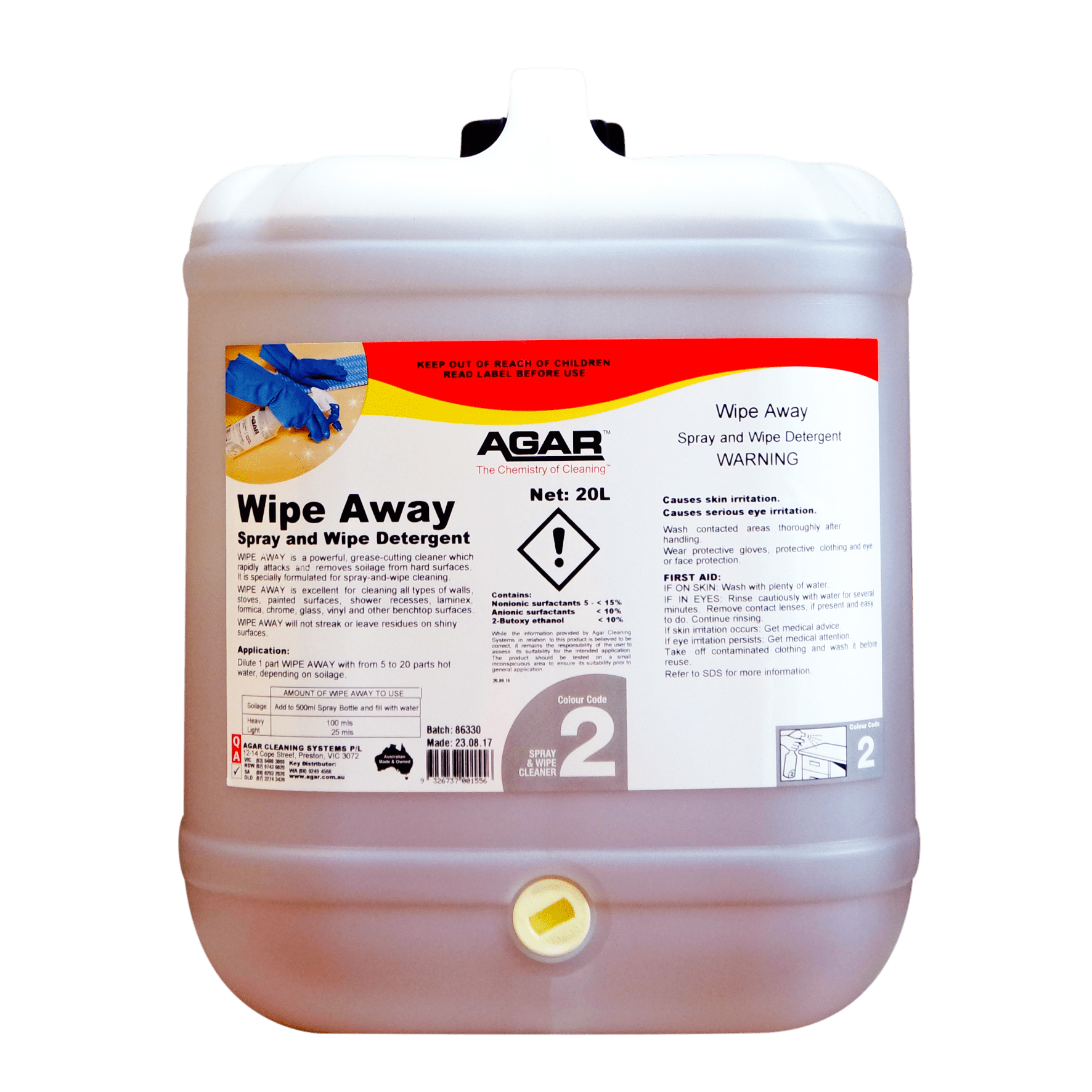 AGAR Wipe Away Spray and Wipe Detergent 20L